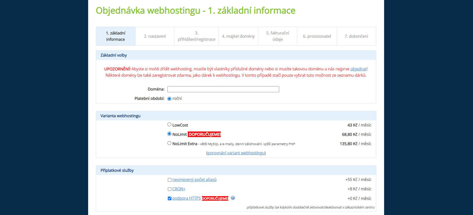 zakoupení webhostingu