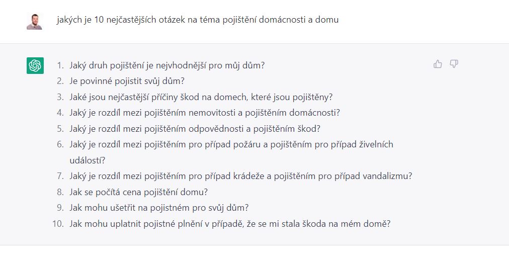 chatGPT - návrhy nejčastějších otázek