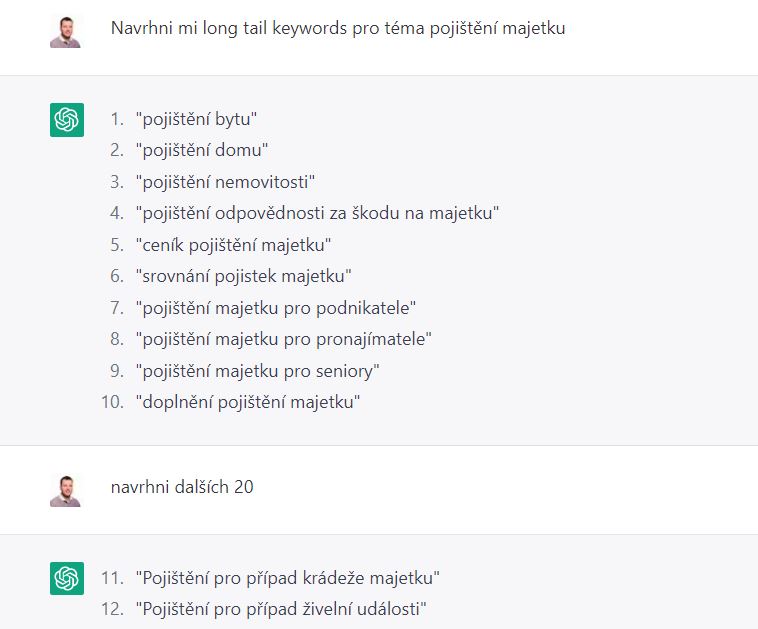 AI - návrhy klíčových slov