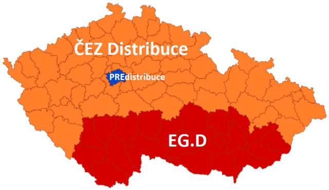 Mapa ditribučních území - elektřina